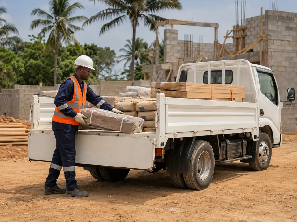 Transporteur ToliDelivery livrant des matériaux sur un chantier